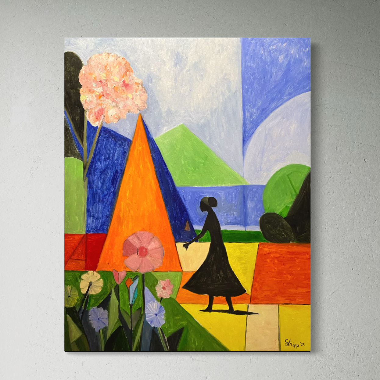 Geometric Landscape oil painting of a Garden by Luke Edward Stripp.